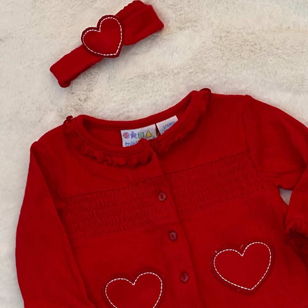 3-Piece Red Heart Ruffle Matching Set 3 Months - Picture 6 of 8